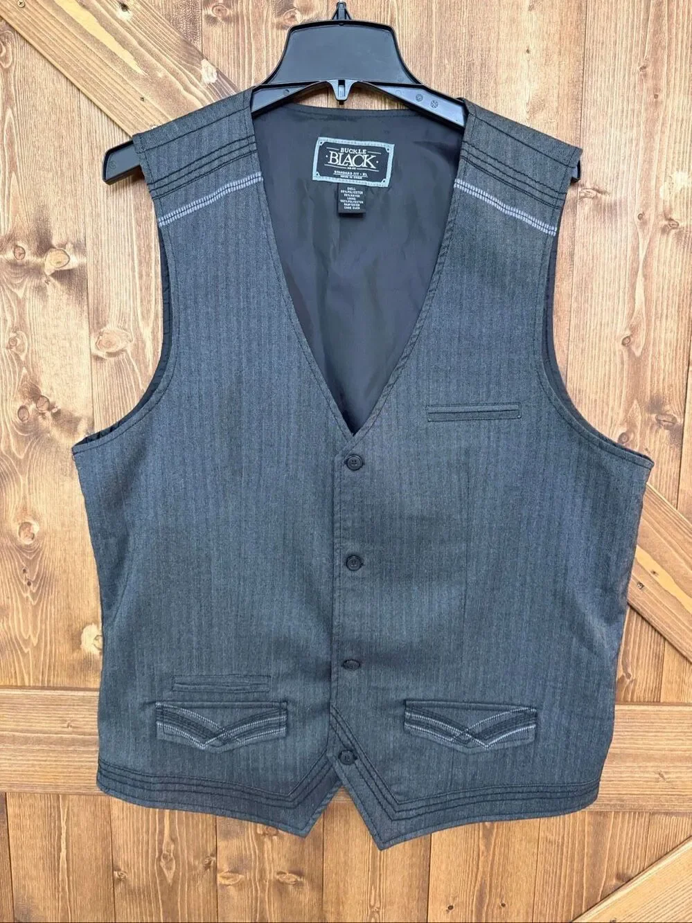 Buckle Black Men’s Gray Black Western Button Front Vest Standard Fit Size XL (92